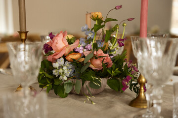 Wedding table setting in a vintage building.