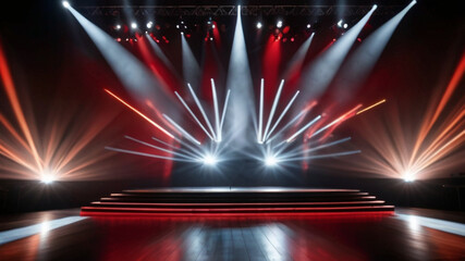 Empty stage under spot lights and background lights	