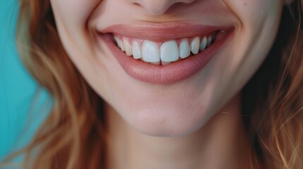 closeup of smile with white healthy teeth. AI generated illustration - obrazy, fototapety, plakaty