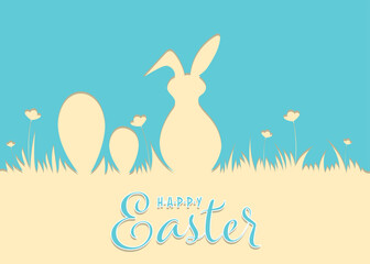 Easter design with cute Rabbit and text, hand-drawn illustration