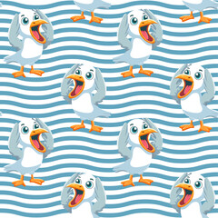 Vector pattern Seagull screaming, bright, sea bird, cartoon