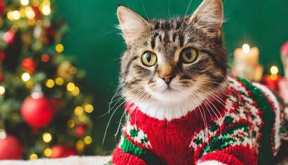 cat in christmas clothes on ugly sweater day