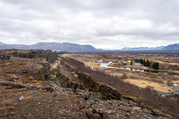 General view of Thingvellir national park in spring