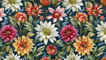 elegant colorful seamless pattern with botanical floral design illustration - obrazy, fototapety, plakaty