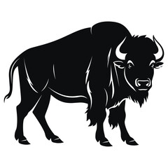 Bison black Silhouette vector, white background.