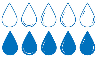 Water drop blue icon set. Collection of rain drop icons. Vector illustration, EPS10