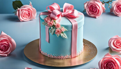 Sculpture de gâteau en forme de gâteau rose et bleu pour célébrations - IA générative
