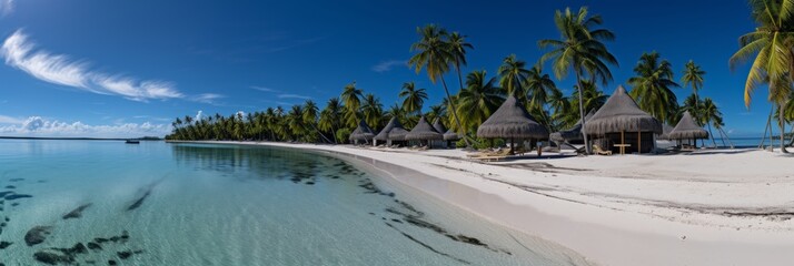Tropical beach with palm trees and serene lagoon, perfect for travel concept and vacation relaxation, concept vacation, travel
