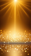 Gold particles on a dark background and a star with rays from above