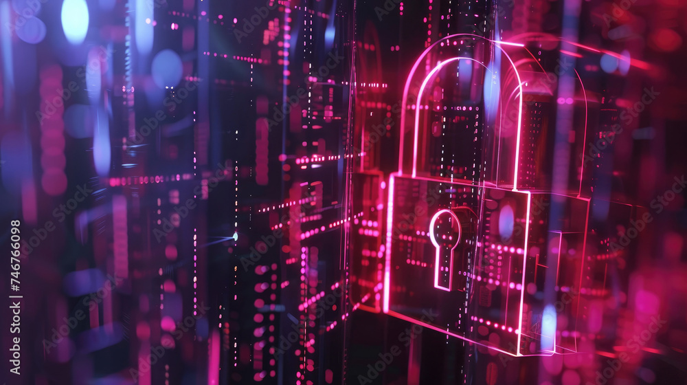 Poster futuristic cyber security concept with locks - digital illustration of advanced cyber security techn