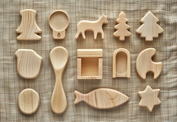 Flat lay Stylish wooden toy for kids.