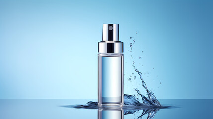 Bottle of moisturizer, hydrating face cream or skin care lotion with slashes and waves on light pastel background