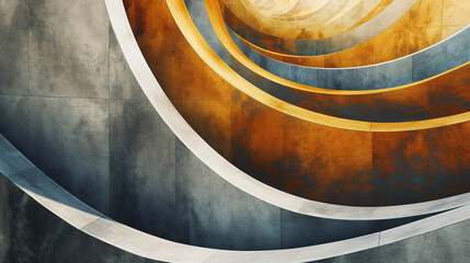 Golden Spiral Staircase Amidst Concrete Walls