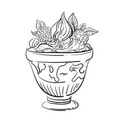 Ice whipped cream raspberry desert. Sketch Han d drawn illustration. For menu, restaurants, bar.
