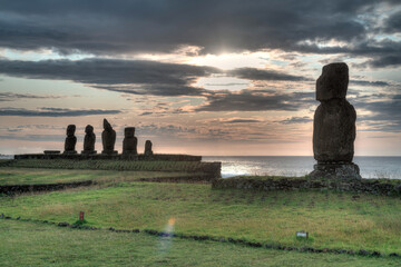 moais in Tahai, Rapa Nui, Easter Island