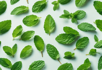 Fresh mint leaves sorted on white background