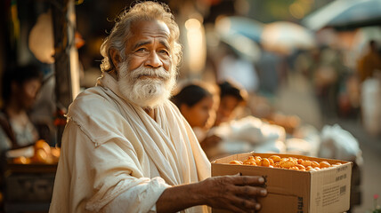 Hands extend in generosity, offering alms to the needy during the holy month of Ramadan - obrazy, fototapety, plakaty