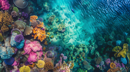 Naklejka na ściany i meble Aerial view of a vibrant coral reef