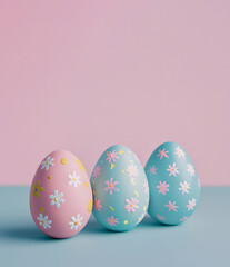 Fototapeta na wymiar Colored pink and blue Easter eggs, Happy Easter day concept and idea, copy space