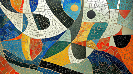 Vibrant Mosaic Artwork Featuring Abstract Shapes and Patterns