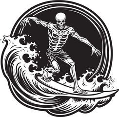 Wave Wraith Cartoon Skeleton Emblem Skeleton Sizzle Surfing Logo Design