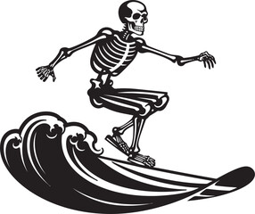 SkullSplash Cartoon Skeleton Surfing Icon WaveRider Bones Vector Skeleton Surf Logo