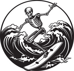 Skull Surf Cartoon Skeleton Surf Logo BoneWave Surfer Skeleton Logo Design