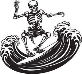 Skeleton Swell Cartoon Surf Logo Icon BoneBreak Surf Co. Skeleton Vector Graphics