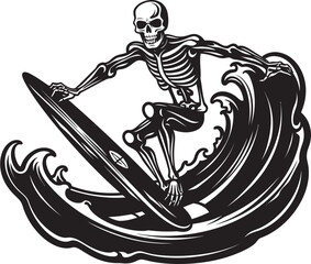 Surfing Reaper Skeleton Logo Vector Design Skeletal Surf Squad Iconic Black Vector Skeleton