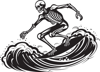 Skeleton Surfer Cartoon Skeleton Logo Icon Wave Chaser Bones Surfing Skeleton Vector Design