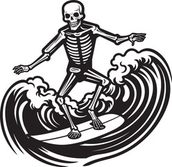 Skeletal Splash Skeleton Surf Logo Design Wave Rider Reaper Cartoon Skeleton Vector Icon
