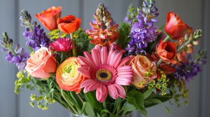 A vibrant bouquet of spring flowers, minimalist vivid background