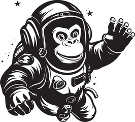 Cosmic Capuchin Adventure Black Vector Graphic Spacefaring Simian Sojourn Logo Design