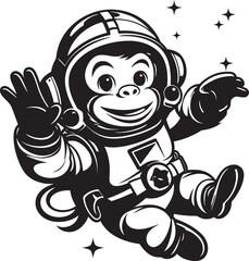 Stellar Siamang Expedition Black Vector Graphic Interstellar Monkey Sojourn Logo Design