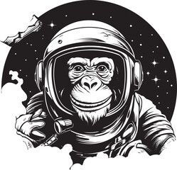 Cosmic Primate Journey Vector Icon Galactic Monkey Trek Black Vector Graphic