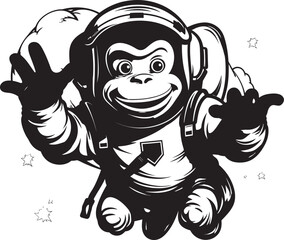 Galactic Monkey Trek Black Vector Graphic Astronaut Ape Odyssey Logo Design