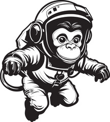 Stellar Simian Expedition Vector Icon Celestial Chimp Voyage Black Vector Graphic