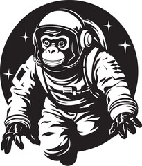 Interstellar Monkey Adventure Astronaut Icon Cosmic Capuchin Journey Vector Graphic Design