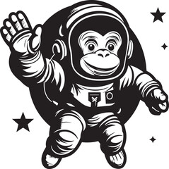 Spacefaring Simian Quest Black Vector Emblem Galactic Gorilla Odyssey Astronaut Icon