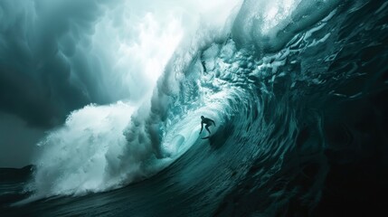 A surfer riding a wave, the water spraying around them as they carve through the swell - obrazy, fototapety, plakaty