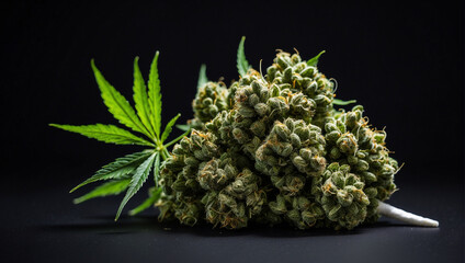 cannabis isolated on black background. backdrop with copy space