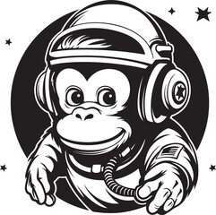 Cosmic Capuchin Quest Vector Graphic Design Spacefaring Simian Trek Black Vector Emblem