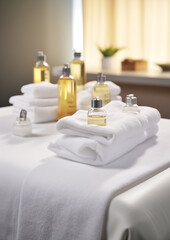 Massage oils with towels spa concept