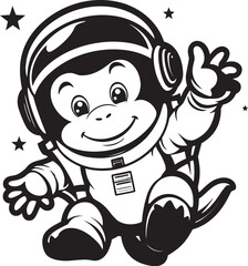 Stellar Siamang Expedition Astronaut Icon Interstellar Monkey Adventure Vector Emblem
