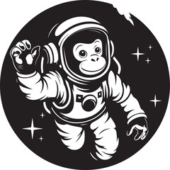 Interstellar Monkey Adventure Vector Emblem Cosmic Capuchin Journey Black Vector Logo