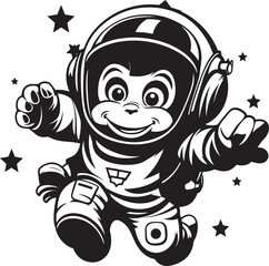 Cosmic Primate Journey Black Vector Graphic Galactic Monkey Trek Logo Design