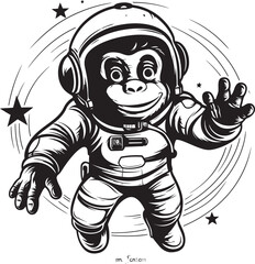 Interstellar Monkey Odyssey Logo Design Cosmic Capuchin Voyage Vector Icon