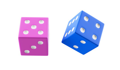 3d pink and blue casino dice on transparent background