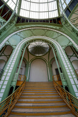 staircase of a huge palace and gallery with glass dome and roof