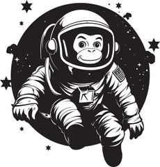 Stellar Siamang Odyssey Black Vector Graphic Interstellar Monkey Quest Logo Design